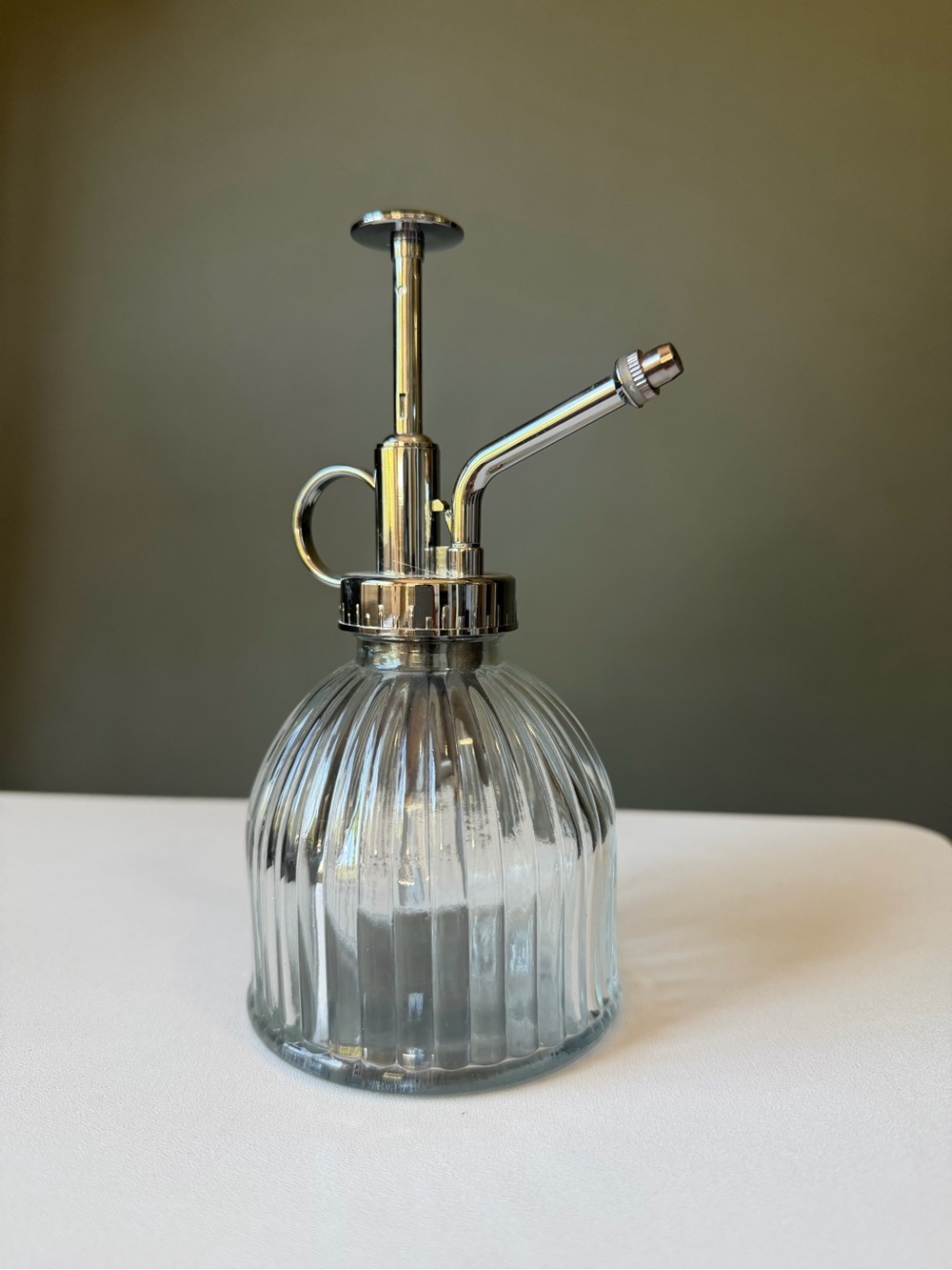 Glass Plant Mister Bottle Clear Glass with Silver Top NWT